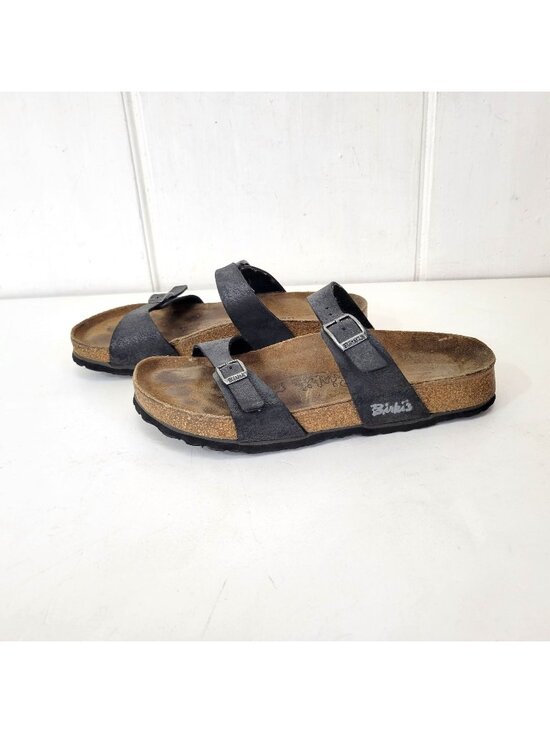 Birkenstock Shoes - Birkis Birkenstock Women's Black Double-Strap Sandals With Contoured Cork Footbe